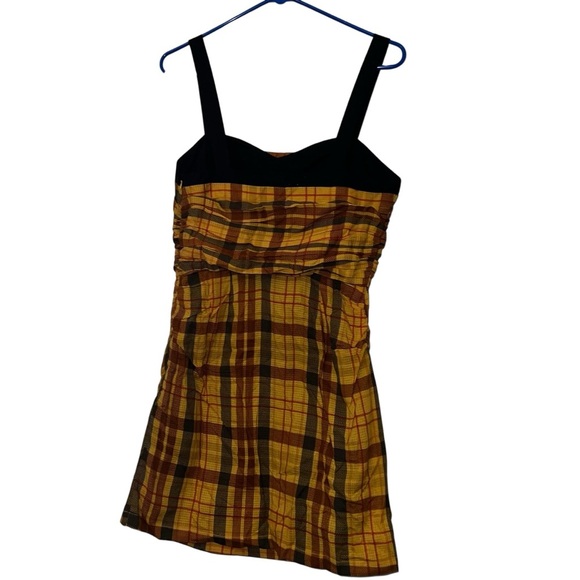 Anthropologie Let me be Forever That Girl Plaid Mini Dress yellow Size SM NWT - Picture 5 of 6